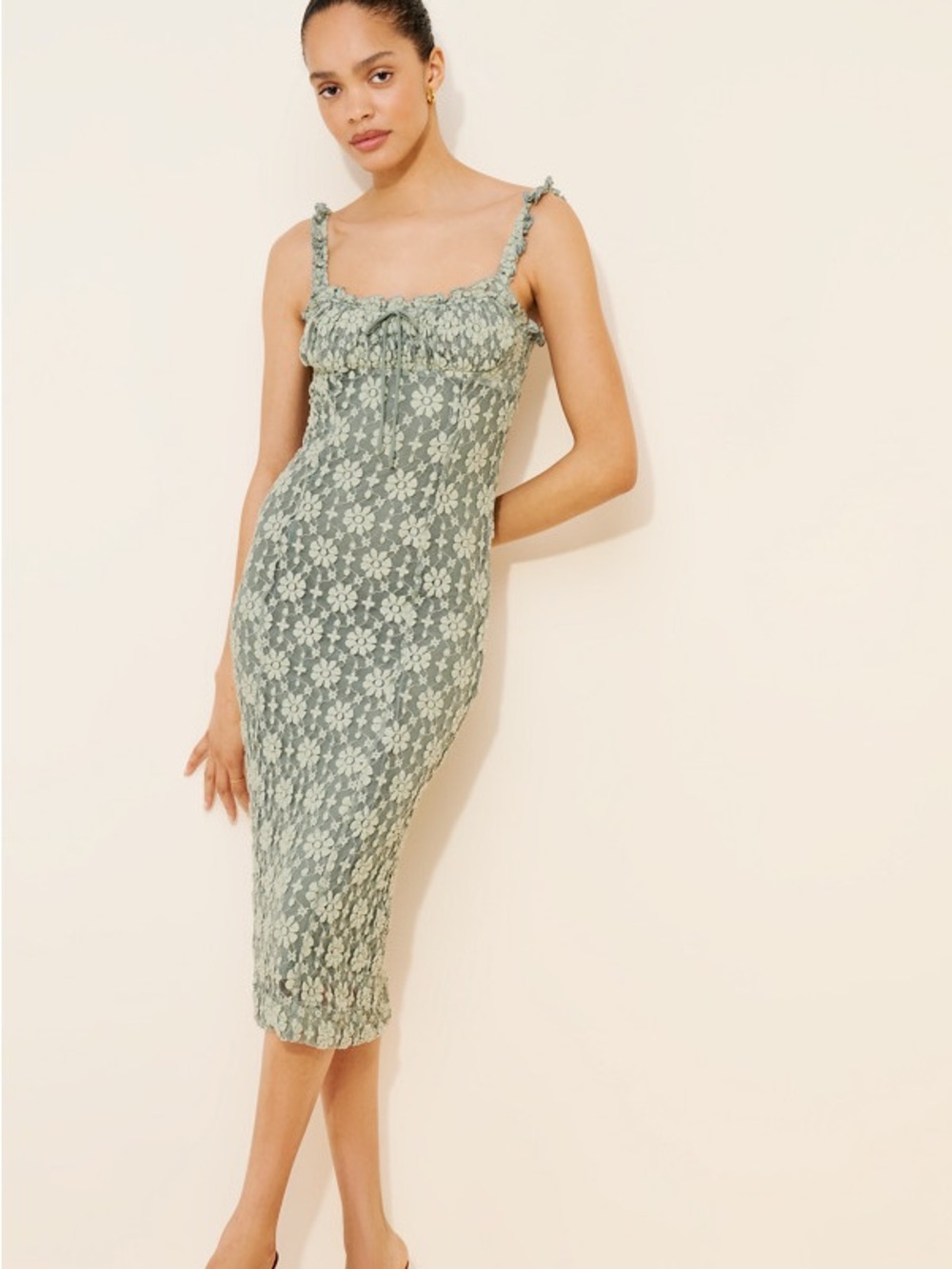 Free People Lucinda Lace Midi Dress in Green